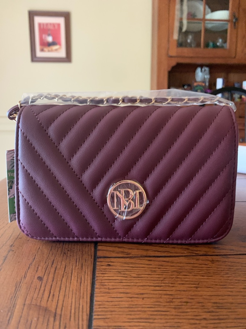 Badgley Mischka Quilted Plum Crossbody Bag with Chain Strap - Picture 4 of 8